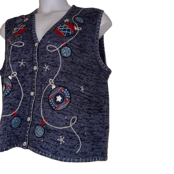 Bobbie Brooks Cardigan Sweater Vest Womens XL 16 18 Ornament Christmas Holiday - Picture 5 of 9